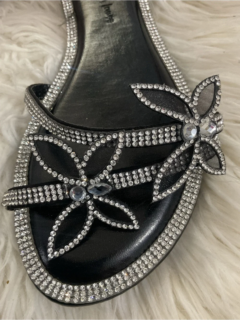 Wild Diva Black Rhinestone Floral Wrap Sandals
